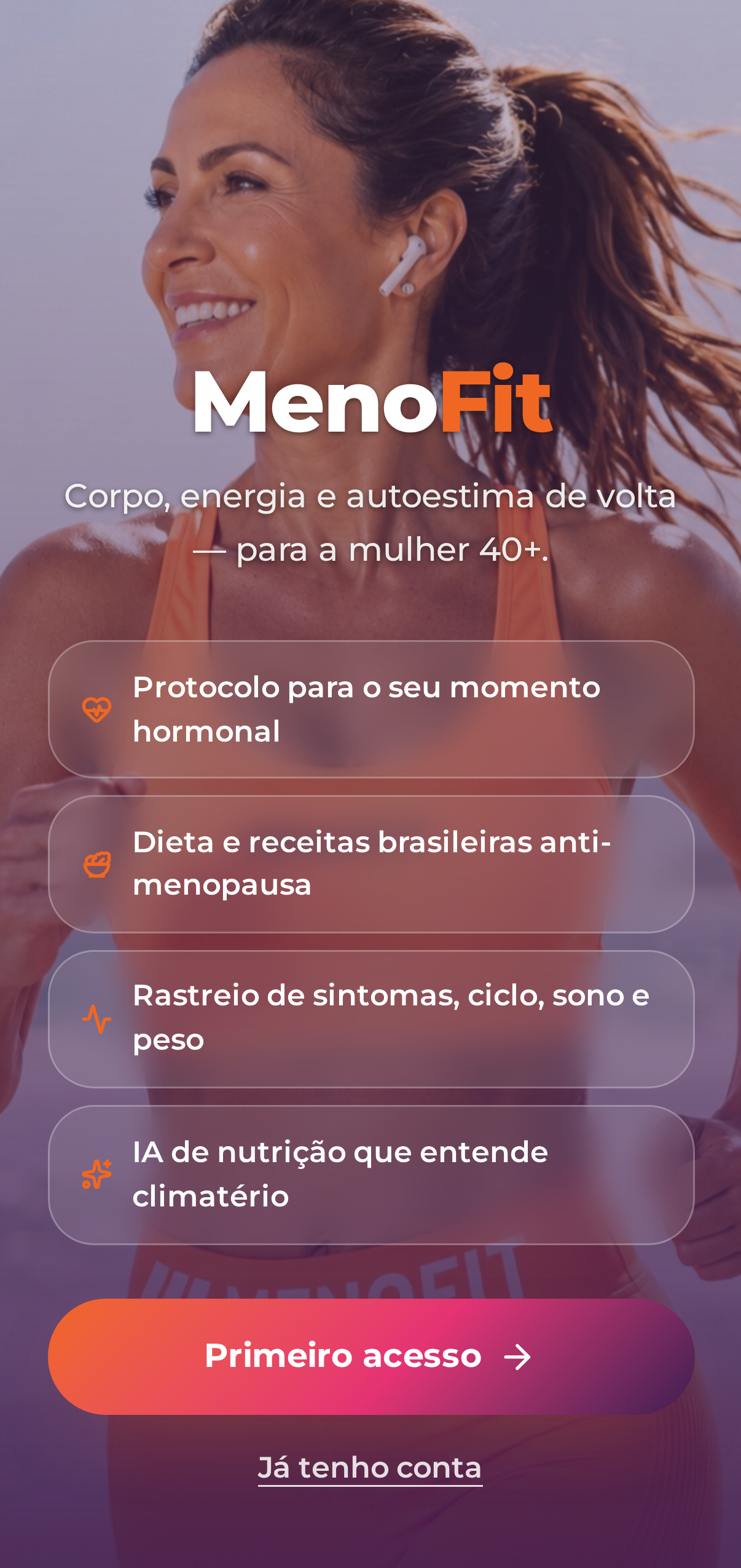 Tela inicial do Menofit App para a mulher 40+